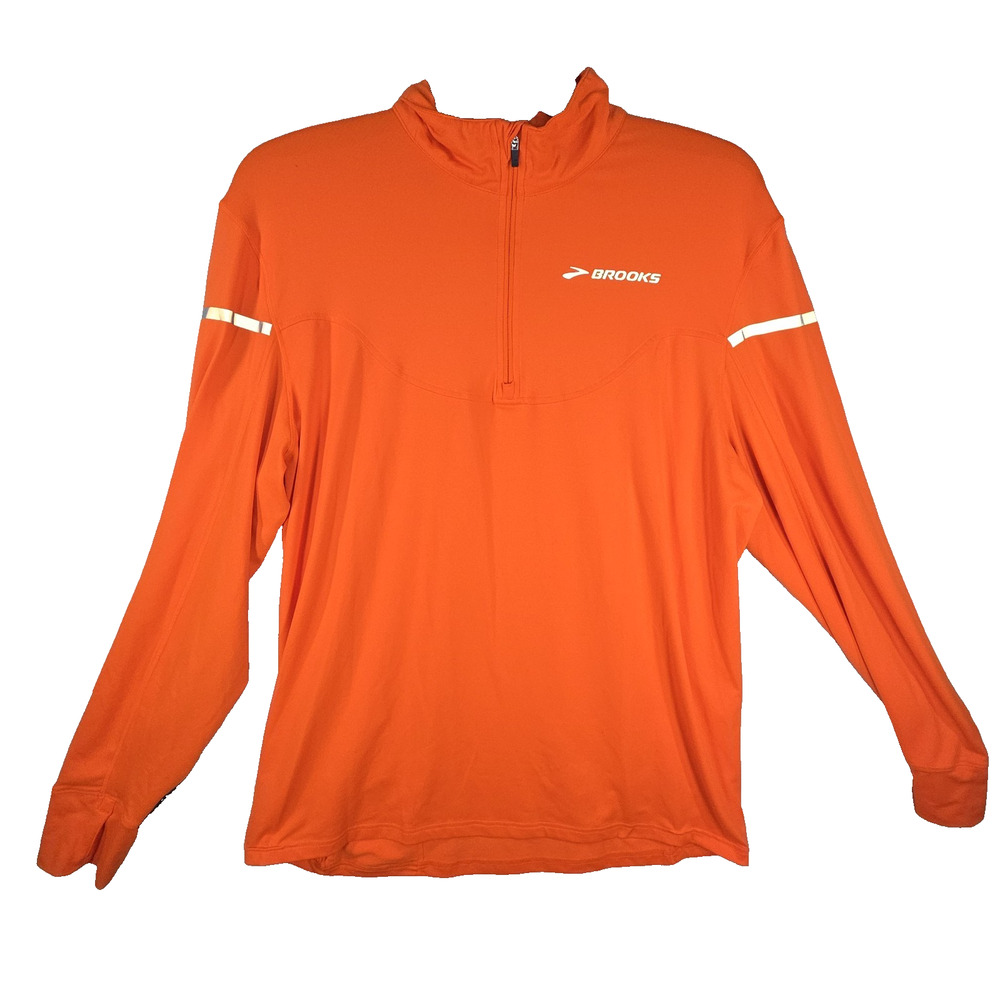 Brooks Pullover Mens Orange Half Zip Running Jacket XL Gym Athletic Exercise